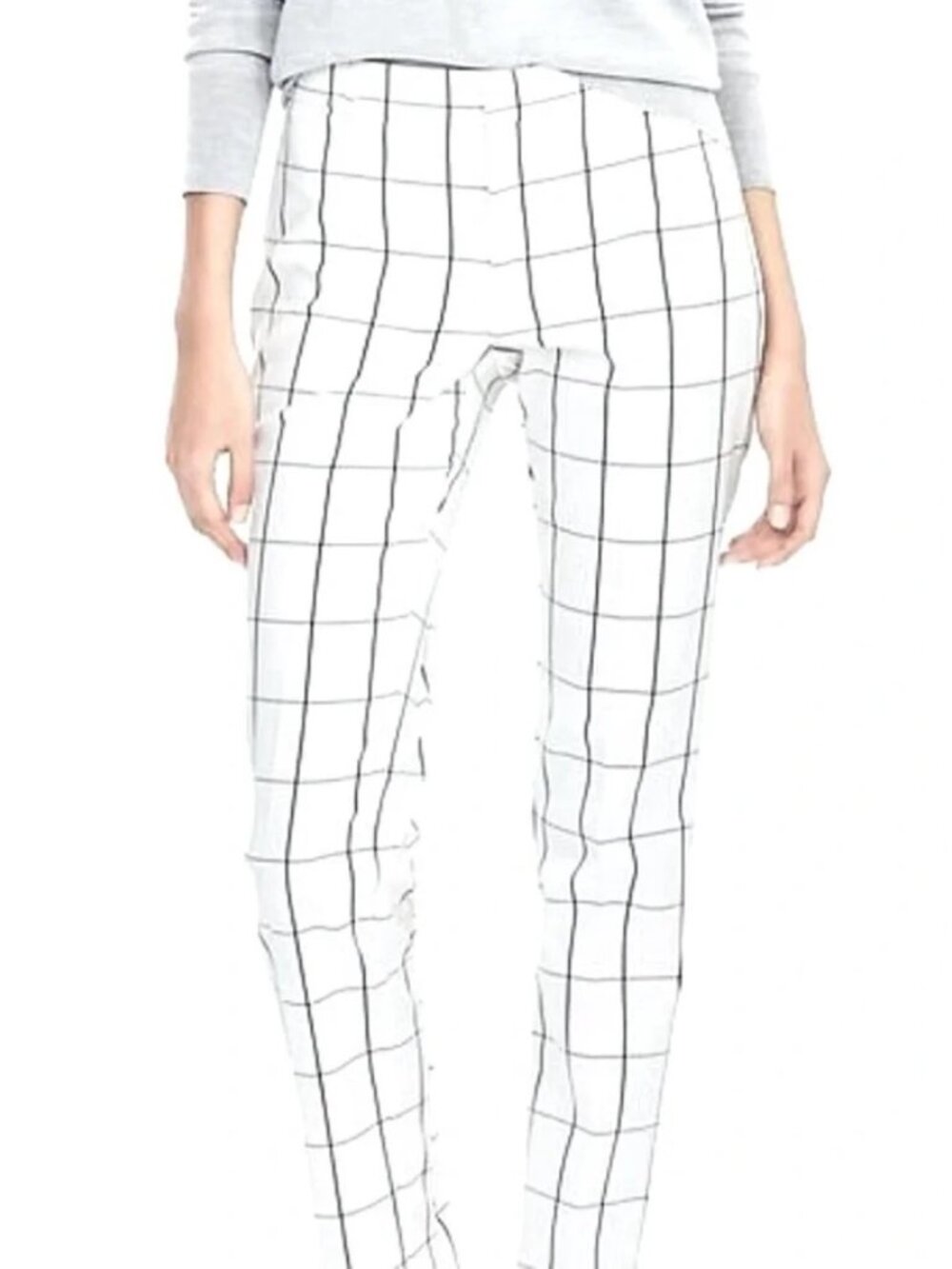 Banana Republic Ryan Fit Windowpane Plaid Slim Straight Dress Pants White 12